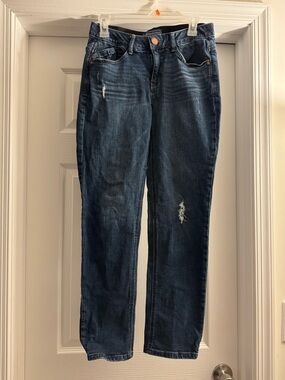 Democracy Dark Blue Straight-Leg Distressed Jeans
